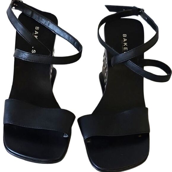 Bakers Black Heeled Shoes with Sleek Straps - Picture 1 of 7